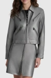 Dkny Faux Leather Moto Jacket In Gray