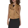 Dkny Faux Leather Moto Vest In Brown
