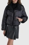 Dkny Womens Mixed Media Quilted Puffer Jacket In Black