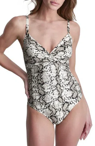 Dkny Faux Snakeskin Twist One-piece Swimsuit In Cobra