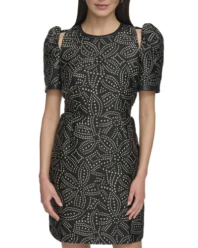 Dkny Faux Stud Shoulder Dress In Grey
