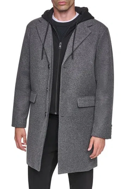 Dkny Faux Wool Topcoat With Removable Bib In Gray