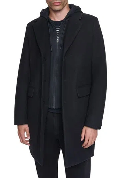 Dkny Faux Wool Topcoat With Removable Bib In Black