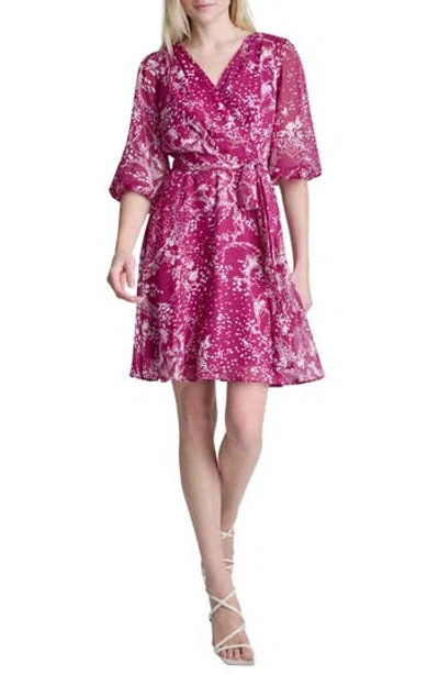 Dkny Faux Wrap Chiffon Dress In Pink
