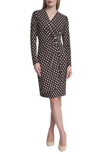 Dkny Faux Wrap Drape Long Sleeve Sheath Dress In Multi