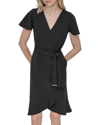 Dkny Faux Wrap Dress In Black