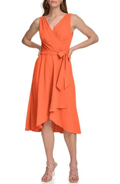 Dkny Faux Wrap Gauze Dress In Orange