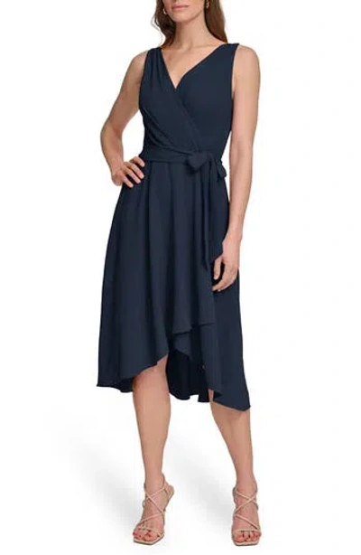 Dkny Faux Wrap Gauze Dress In Blue