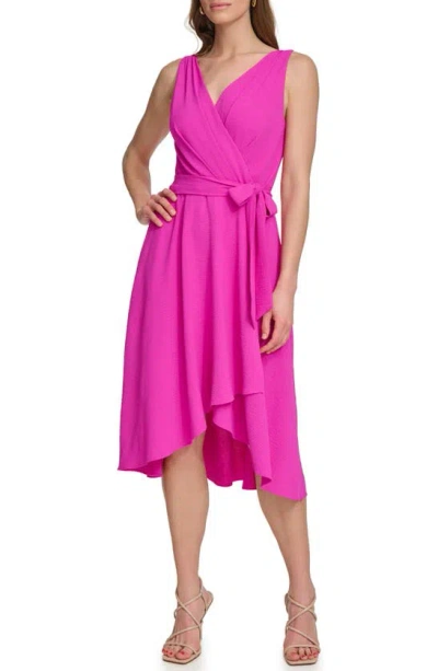 Dkny Faux Wrap Gauze Dress In Power Pink