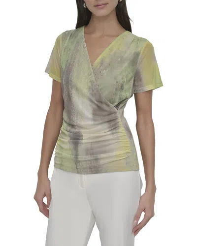 Dkny Faux Wrap Knit Top In Multi