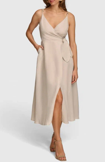 Dkny Faux Wrap Linen Blend Midi Dress In Natural