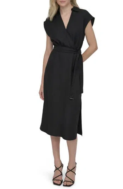 Dkny Faux Wrap Midi Dress In Black