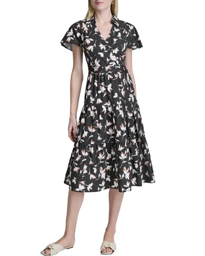 Dkny Faux Wrap Midi Dress In Black