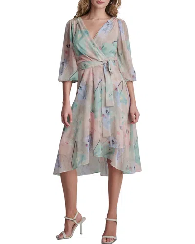 Dkny Faux Wrap Midi Dress In Multi