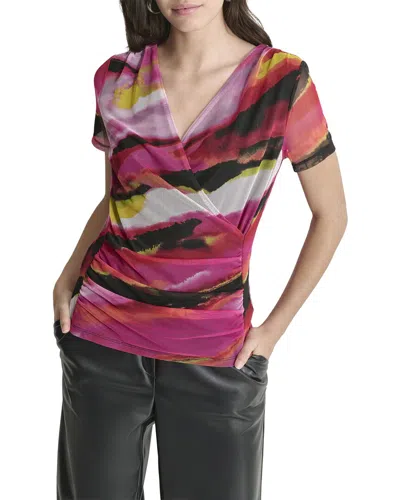 Dkny Faux Wrap Top In Multi
