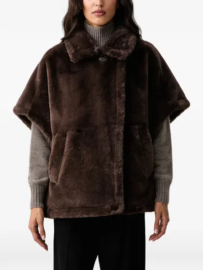 Dkny Faux-fur Short-sleeve Jacket In Brown