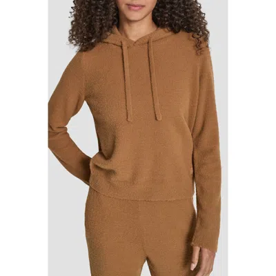 Dkny Feather Yarn Hooded Sweater In Brown