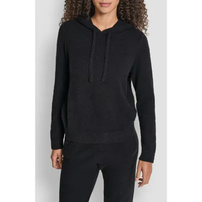 Dkny Feather Yarn Hooded Sweater In Black