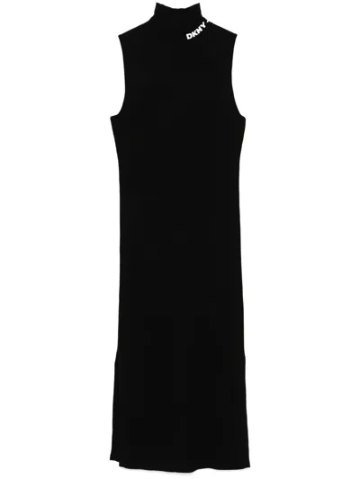 Dkny Fine-ribbed Midi Dress In Black