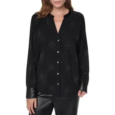 Dkny Firework Embellished Shirt With Faux Leather Cuffs In Black