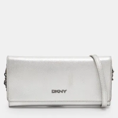 Dkny Flap Silver Leather Wallet On Chain
