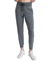 Dkny Fleece Jogger Sweatpants Womens Black Heather Logo Drawstring Fts620 In Gray