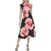 Dkny Floral Cap Sleeve Belted Midi Dress In Multi