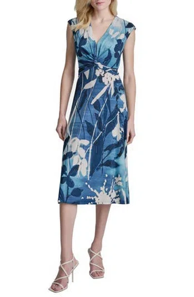 Dkny Floral Cap Sleeve Matte Jersey Midi Dress In Multi