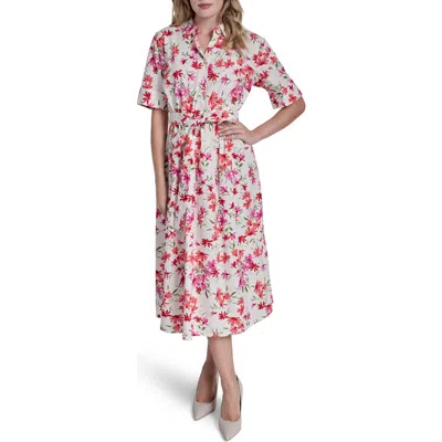Dkny Floral Elbow Sleeve Cotton Shirtdress In Multi
