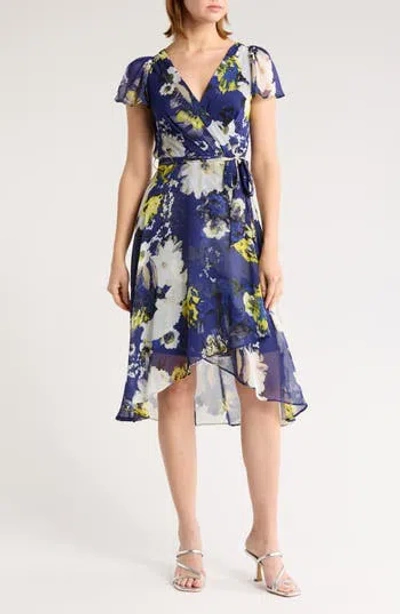 Dkny Floral Flutter Sleeve Faux Wrap Midi Dress In Print 9205