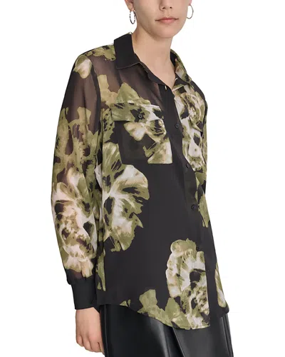 Dkny Women's Printed Button-front Long-sleeve Shirt In Photo Floral