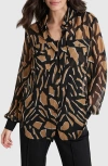 Dkny Floral Print Long Sleeve Chiffon Shirt In Abstract Geo