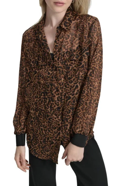 DKNY DKNY FLORAL PRINT LONG SLEEVE CHIFFON SHIRT