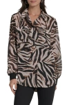 Dkny Floral Print Long Sleeve Chiffon Shirt In Multi