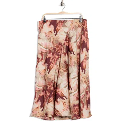 Dkny Floral Satin Midi Skirt In Brown
