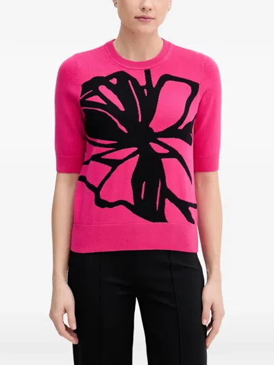Dkny Floral-intarsia Short-sleeve Sweater In Multi