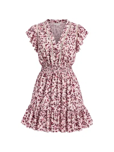 Dkny Floral-print Flutter-sleeve Mini Dress In Pink