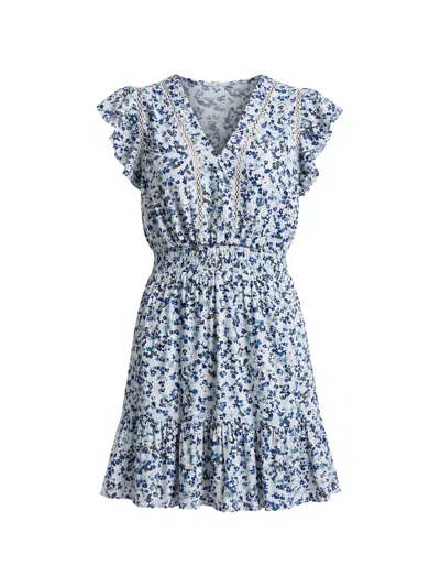 Dkny Floral-print Ruffled Mini Dress In Blue