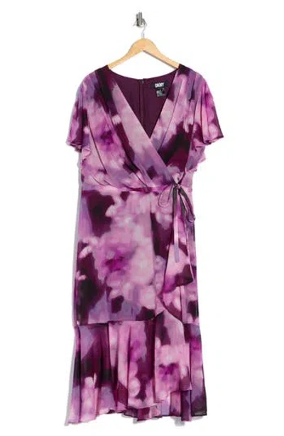 Dkny Flutter Sleeve Faux Wrap Dress In Multi