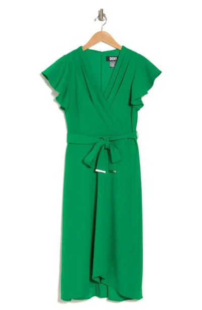 Dkny Flutter Sleeve Faux Wrap Midi Dress In Apple Green | ModeSens