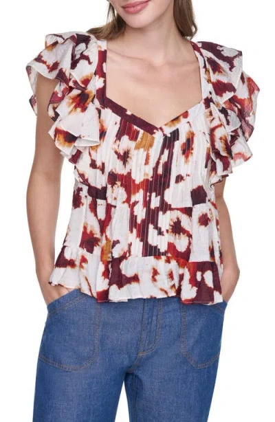 Dkny Flutter Sleeve Floral Print Shirt In Multi