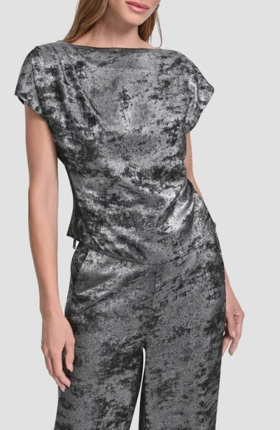 Dkny Flutter Sleeve Liquid Velvet Top In Gray