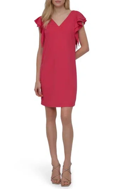Dkny Flutter Sleeve Matte Jersey Trapeze Dress In Pink