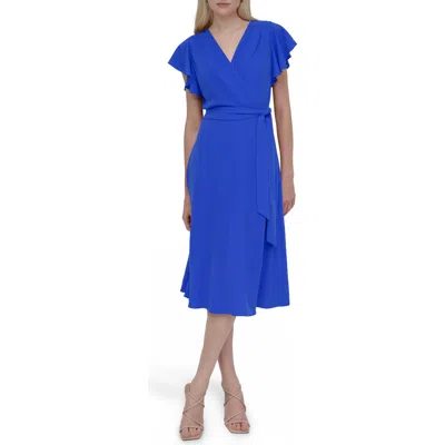 Dkny Flutter Sleeve Midi Dress In Cosmic Blue