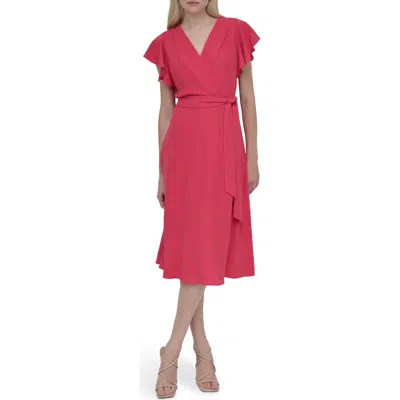 Dkny Flutter Sleeve Midi Dress In Pink
