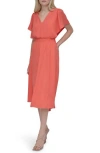 Dkny Flutter Sleeve Smocked Waist Fit & Flare Dress In Orange