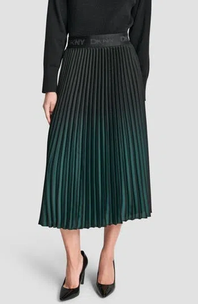 Dkny Foil Ombré Pleated Midi Skirt In Black