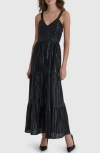 DKNY DKNY FOIL PLISSÉ SLEEVELESS MAXI DRESS