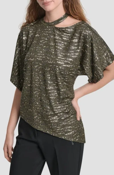Dkny Foil Print Cutout Top In Green