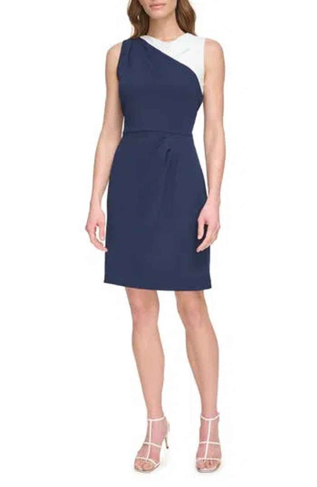 Dkny Foldover Neck Shift Dress In Navy/ivory | ModeSens